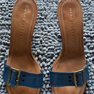 Marc Jacobs Blue Leather Buckle Slide Mules